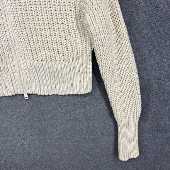 Aerie Sweater Cardigan Womens Medium Cream Zip Front Cowl Neck Cropped Knit - Picture 8 of 16